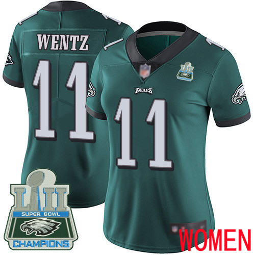 Women Philadelphia Eagles  #11 Carson Wentz Midnight Green Team Color Vapor Untouchable NFL Jersey Limited->nfl t-shirts->Sports Accessory